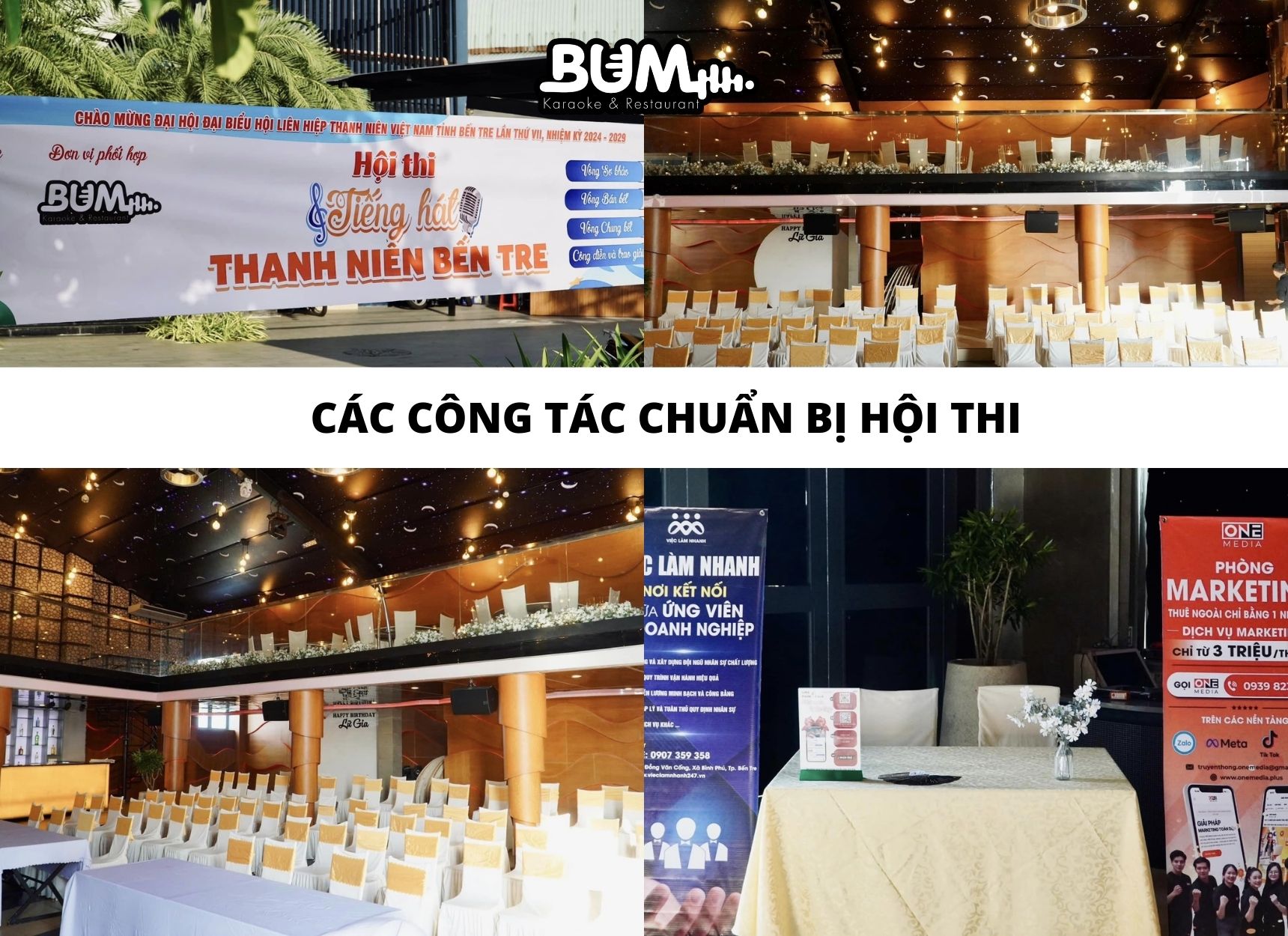 Các công tác chuẩn bị cho hội thi vòng sơ khảo tại hội trường nhà hàng karaoke Bum